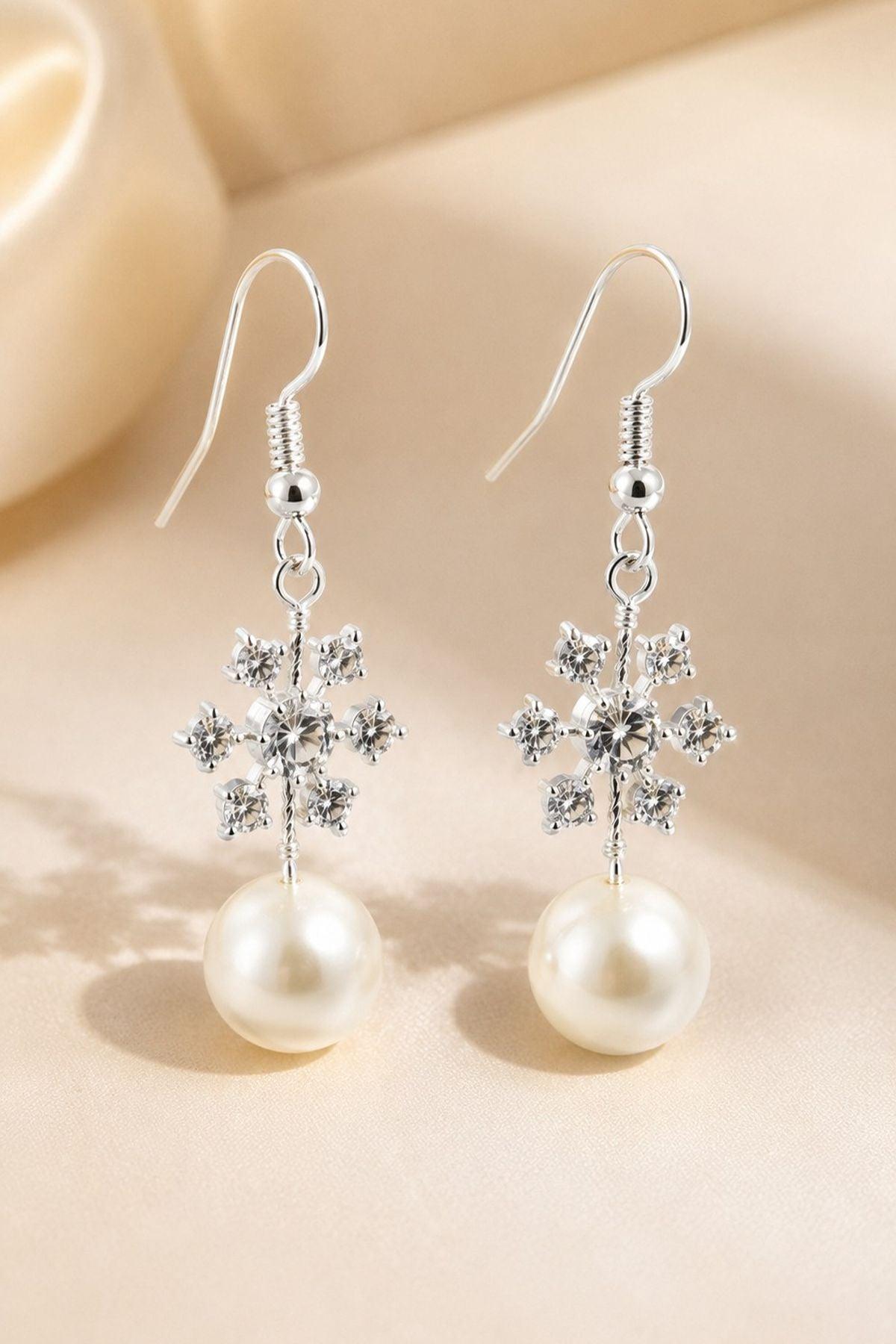 Alloy Wedding Earrings with Imitation Pearl CE0048 - 7 Days / Silver Cloud - COCOMELODY